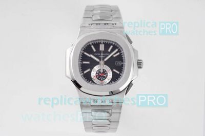 3KF Replica Patek Philippe Nautilus Black Chronograph SS Watch